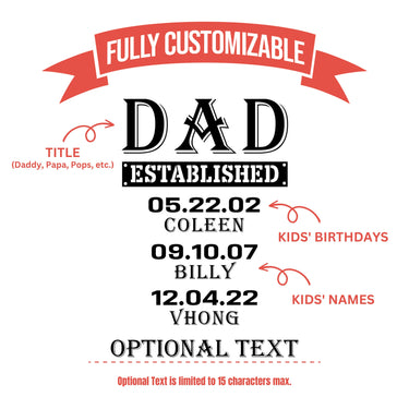 Father's Day DAD EST Custom Names and Dates for Children